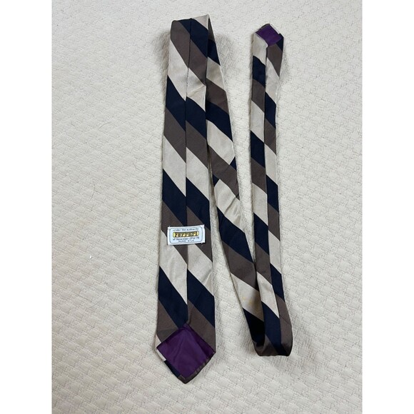 Ferrari Stripe Silk Tie‎ Skinny Brown Tan and Navy 1978 VTG 3"W 56"L - Picture 2 of 7